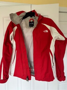 The North Face Women’s Red/orange and White Ski Jacket with Hood